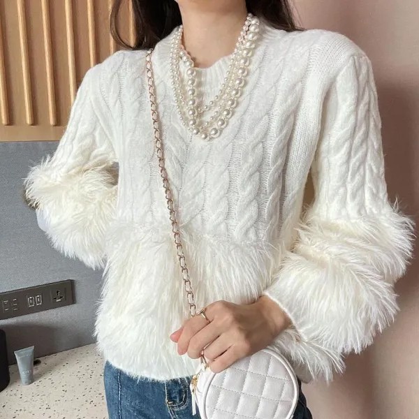 Осень и зима Новый дизайн Sense Small Fringe Twist Loose Pullover Вязаный свитер