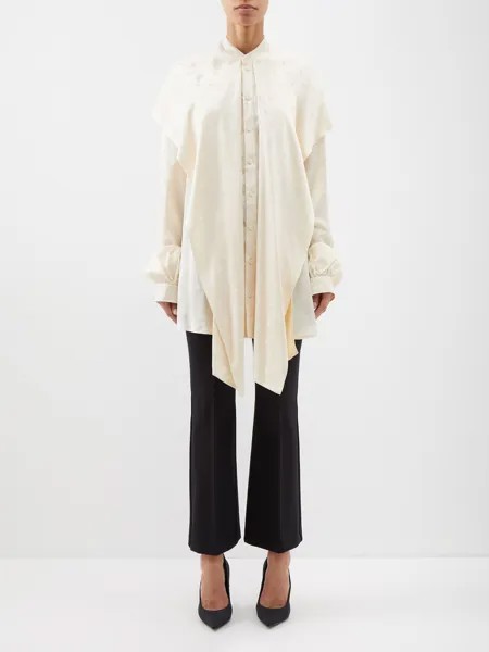 Атласная блузка с жаккардовым капюшоном и жаккардовым логотипом garde robe Balenciaga, бежевый