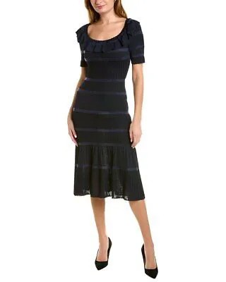 Carolina Herrera Женские синие брюки размера X с овальным вырезом и рюшами в полоску