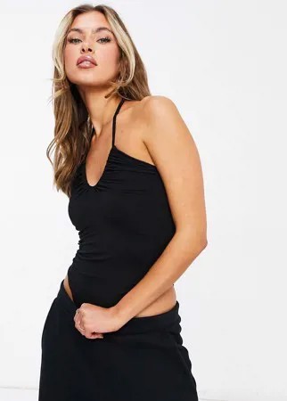 Черное боди со сборками и завязкой на шее ASOS DESIGN-Черный цвет