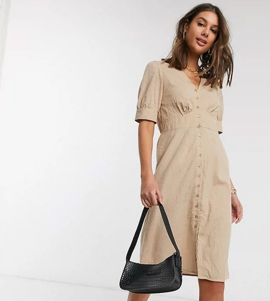 Бежевое платье миди с пышными рукавами Vero Moda Tall-Neutral