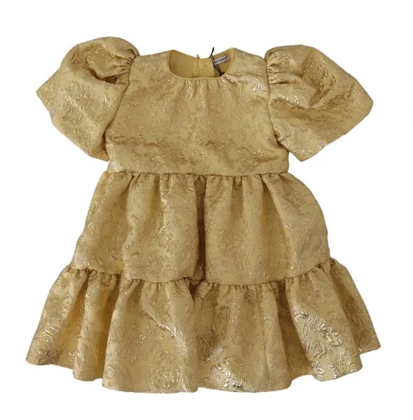 DOLCE - GABBANA Детское платье золотистого цвета с жаккардовым узором трапеции из полиэстера s.Tag 5 700 $