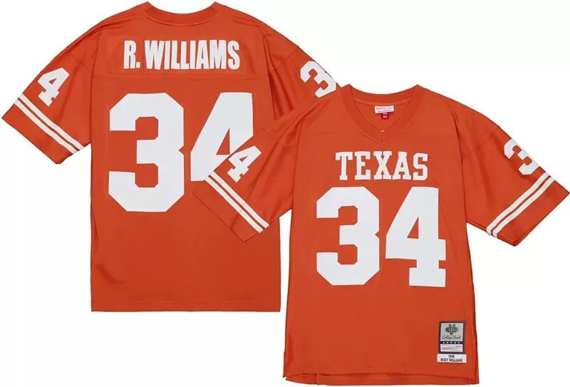 Мужская футболка Mitchell & Ness Texas Longhorns Ricky Williams № 34, 1998 г., реплика Джерси Burnt Orange