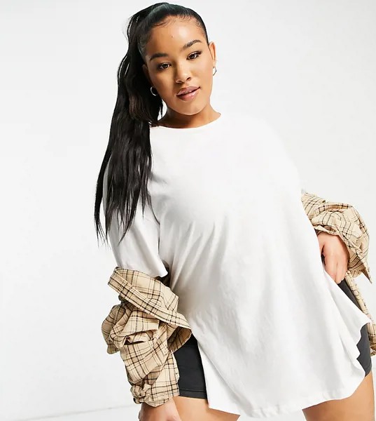 Длинная белая футболка с разрезами по бокам ASOS DESIGN Curve-Белый