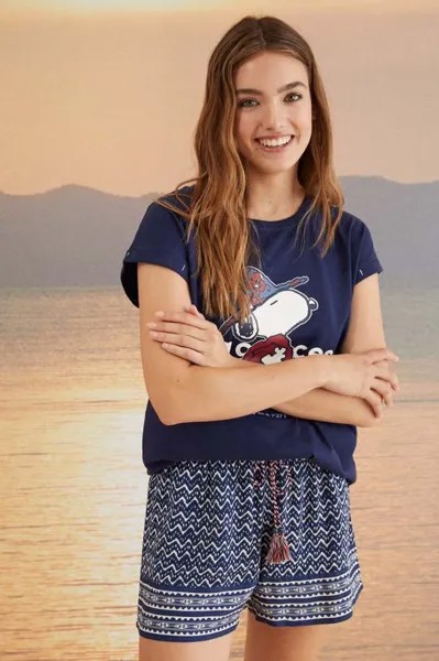Женская хлопковая пижамная футболка Secret Mix & Match women'secret, темно-синий