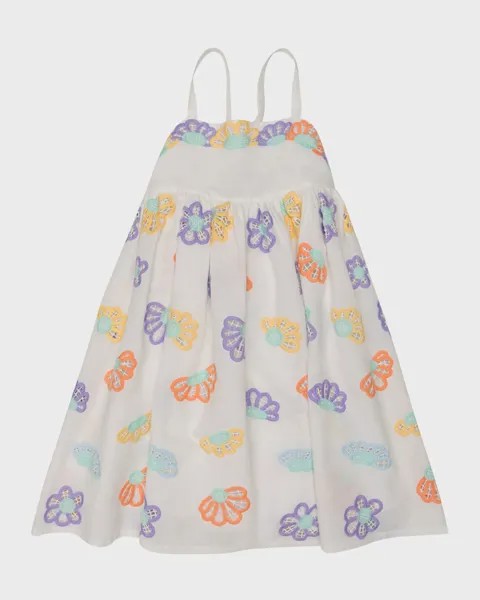 Льняное платье для девочек с праздничными цветами, размер 4–12 Stella McCartney Kids, цвет White