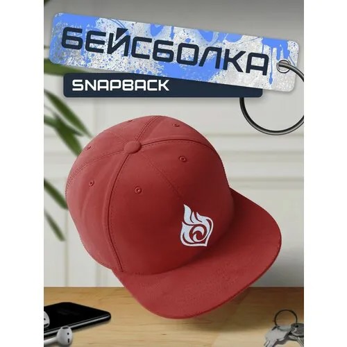 Бейсболка, кепка красная с белым принтом Игра Genshin Impact - 98