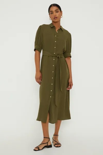 Платье-рубашка миди цвета хаки с поясом Dorothy Perkins, зеленый
