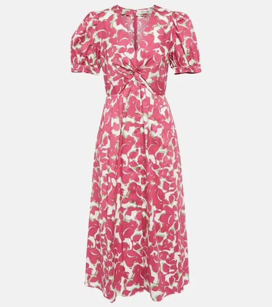 Платье миди из хлопка с цветочным принтом DIANE VON FURSTENBERG, розовый