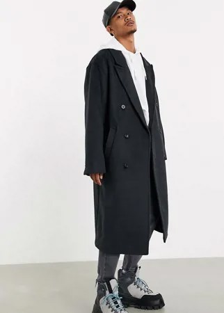 Удлиненное пальто oversized с добавлением шерсти темно-серого цвета ASOS DESIGN-Черный