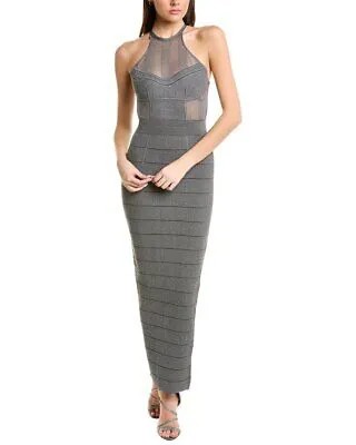 Herve Leger Прозрачное женское платье с кружевной текстурой, серое, M
