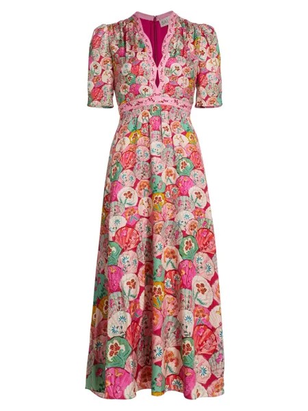 Шелковое платье макси с цветочным принтом Tabitha Saloni
