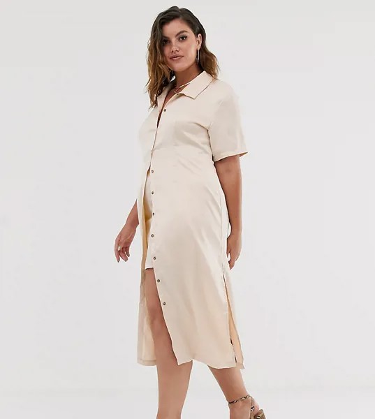 Кремовая рубашка с короткими рукавами In The Style x Fashion Influx Plus-Кремовый