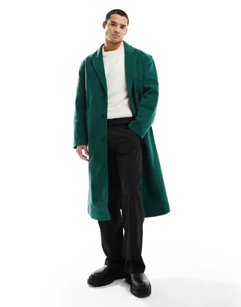 Зеленое шерстяное пальто свободного кроя ASOS DESIGN