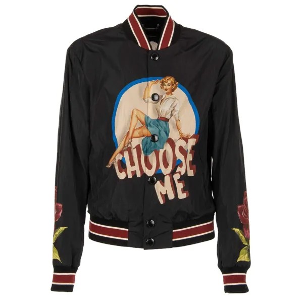 DOLCE - GABBANA Нейлоновый бомбер в стиле ретро CHOOSE ME с логотипом Черный Красный 11253