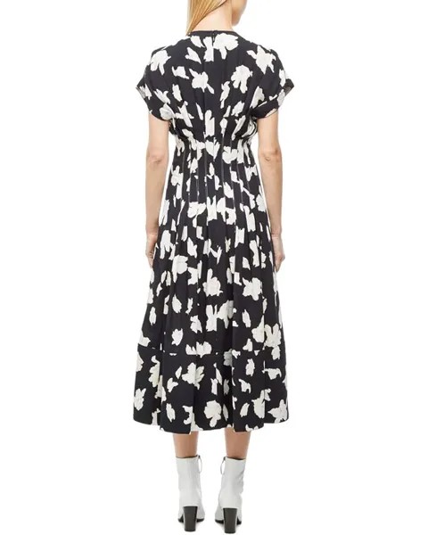 Платье Proenza Schouler Printed Georgette Short Sleeve Dress, цвет Black/Off-White Painted Iris