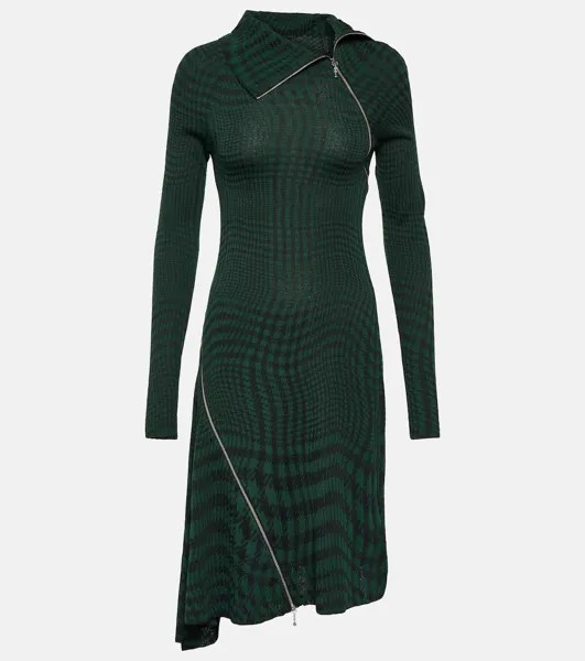 Платье миди из смесовой шерсти в клетку Burberry Burberry, зеленый