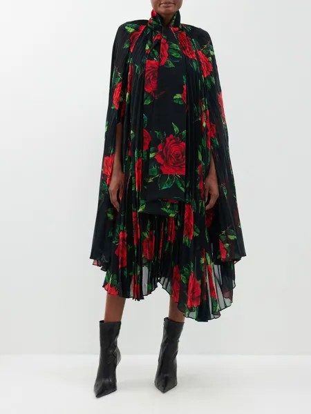 Шифоновое платье-кейп асимметричного кроя grace с розовым принтом Richard Quinn, черный
