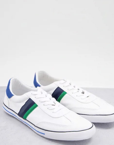Белые кеды на шнуровке с темно-синими и зелеными полосками ASOS DESIGN-Белый