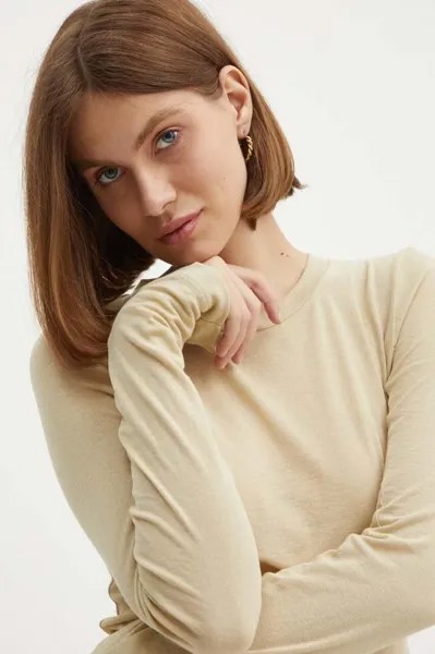Хлопковая рубашка с длинным рукавом Calvin Klein Jeans, бежевый