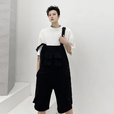 Весенний комбинезон большого размера с несколькими карманами брюки средней длины брюки с четверти мужская одежда стильные японские подтяж...