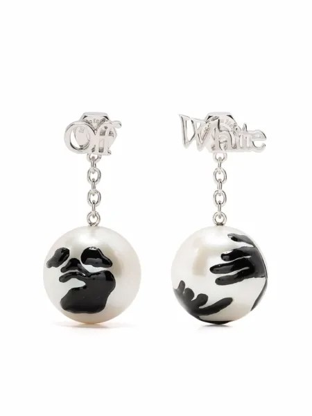 Off-White Swimming logo pearl earrings