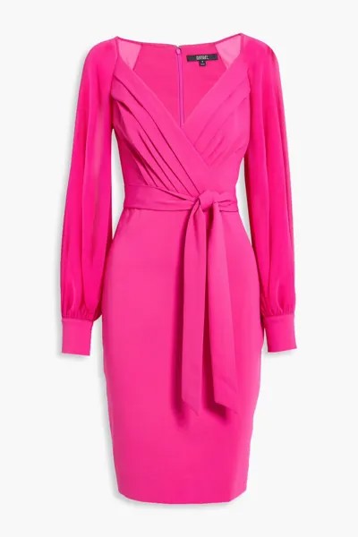 Платье из шифона и крепа с запахом Badgley Mischka, ярко-розовый