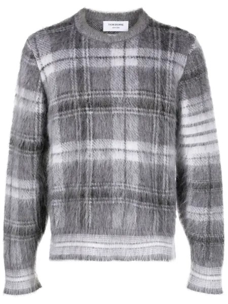 Thom Browne фактурный джемпер с узором тартан, серый