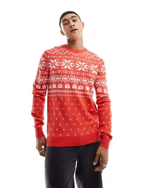 Красный джемпер Jack & Jones Christmas Fair Isle