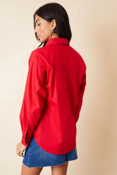 Приталенная хлопковая рубашка с длинными рукавами свободного кроя Threadbare, красный