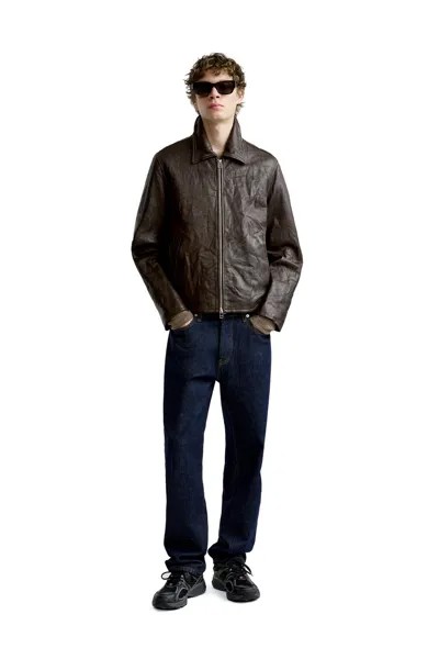 Кожаный пиджак ZARA, темно коричневый