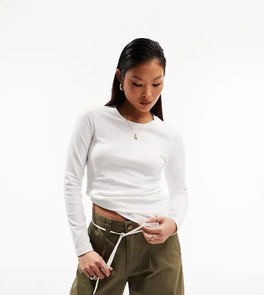Белая футболка с длинными рукавами зауженного кроя ASOS DESIGN Petite Ultimate-Белый