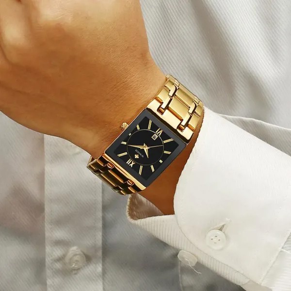 Мужские часы Top Brand Luxury WWOOR Gold Square Quartz Watch Men 2020 Водонепроницаемые наручные часы Мужчины 2023