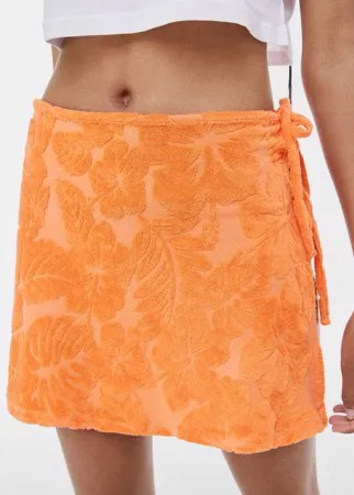Оранжевая мини-юбка из махровой ткани с запахом и цветочным принтом от комплекта Bershka-Оранжевый цвет
