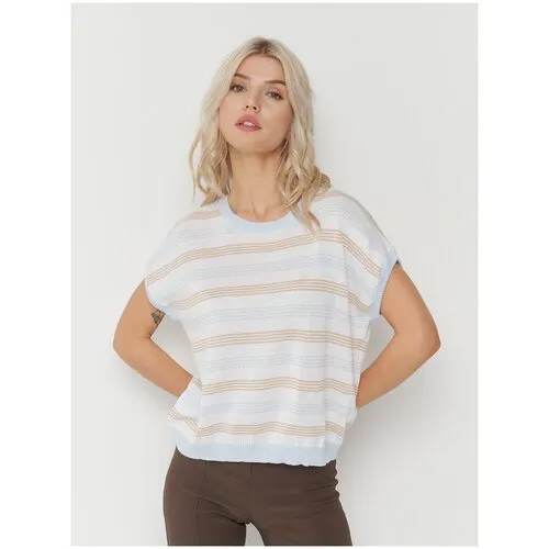 Джемпер женский BE YOU 7221-40167 (44, белый/хрустальный голубой/капучино)