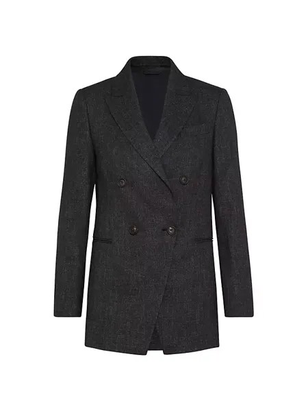 Комфортный пиджак Grisaille из вискозы, льна и натуральной шерсти с монили Brunello Cucinelli, серый