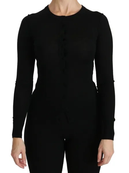 DOLCE - GABBANA Top Черная блузка с длинными рукавами из натуральной шерсти IT42/US8/M $1050