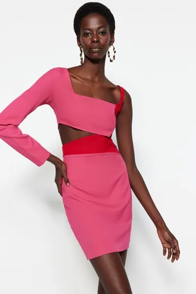 Элегантное вечернее платье с разноцветным тканым окном и вырезом Trendyol, разноцветный
