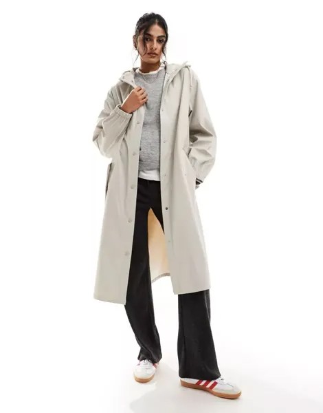 Прорезиненная длинная парка-дождевик ASOS костно-белого цвета