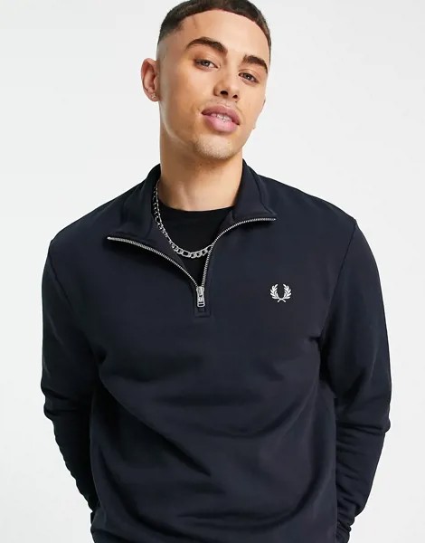 Темно-синий свитшот с короткой молнией Fred Perry