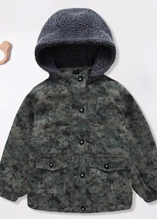 Зимнее пальто с камуфляжным принтом с карманом с узлом сзади с капюшоном для мальчиков