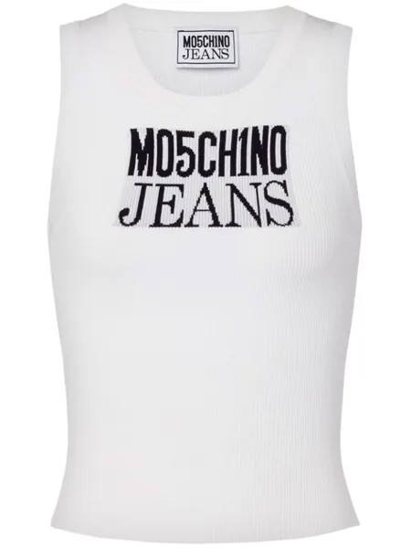 MOSCHINO JEANS топ в рубчик с логотипом, белый
