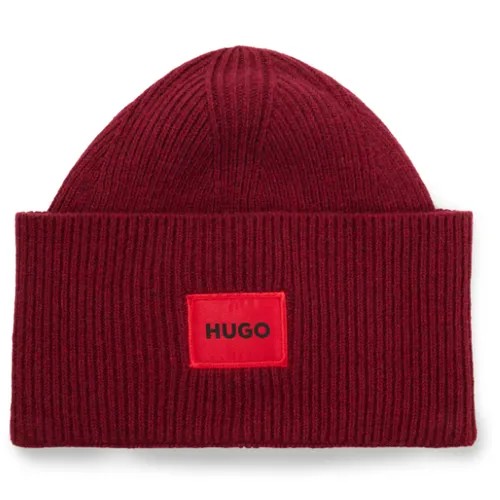 Шапка бини HUGO, демисезон/зима, шерсть, размер OneSize, красный