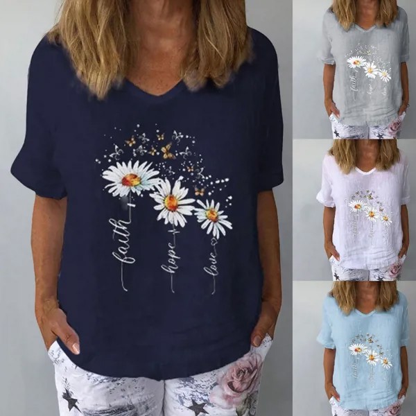 LadyStyle женщин футболка Маргарита бабочка короткий рукав блузка Top