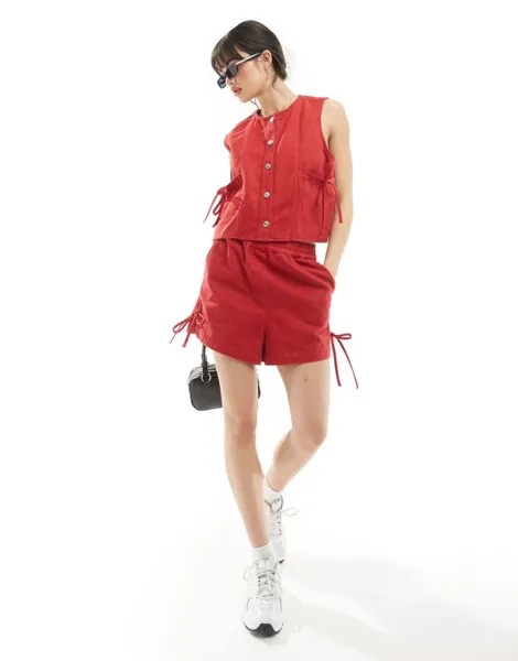 ASOS DESIGN – красные джинсовые шорты с бантами