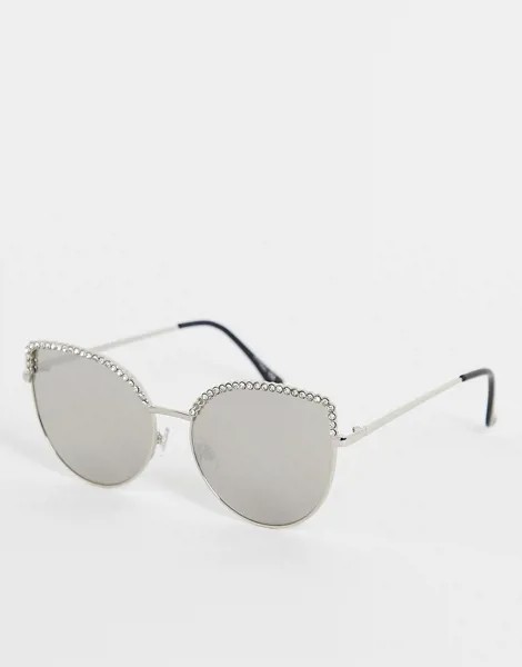Серебристые солнцезащитные очки «кошачий глаз» с оправой с отделкой стразами Jeepers Peepers-Серебристый