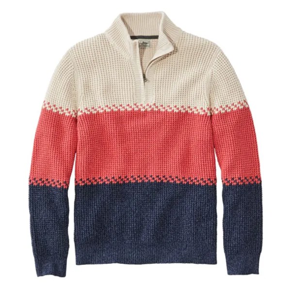 Норвежский свитер мужской 1/4 Zip Henley воротник-стойка винтажный цветной блок хлопок вафельный свитер полосатый топ Qutdoor