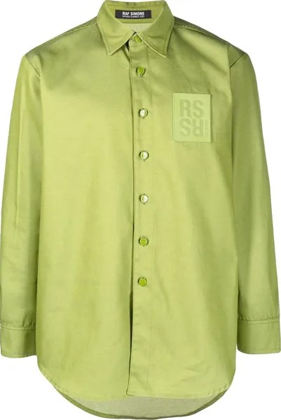 Рубашка Raf Simons Straight Fit Denim Shirt With Leather Patch 'Green', зеленый