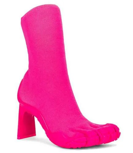 Розовые Необычные ботинки с высоким носком и пятью пальцами; Женские зимние носки на каблуке с вязаным узором; Цвет черный, белый; Ботильоны; Женская обувь без застежки