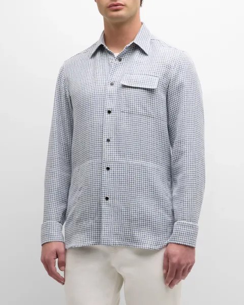 Мужская верхняя рубашка с узором «гусиные лапки» Kiton, цвет Blue Multi